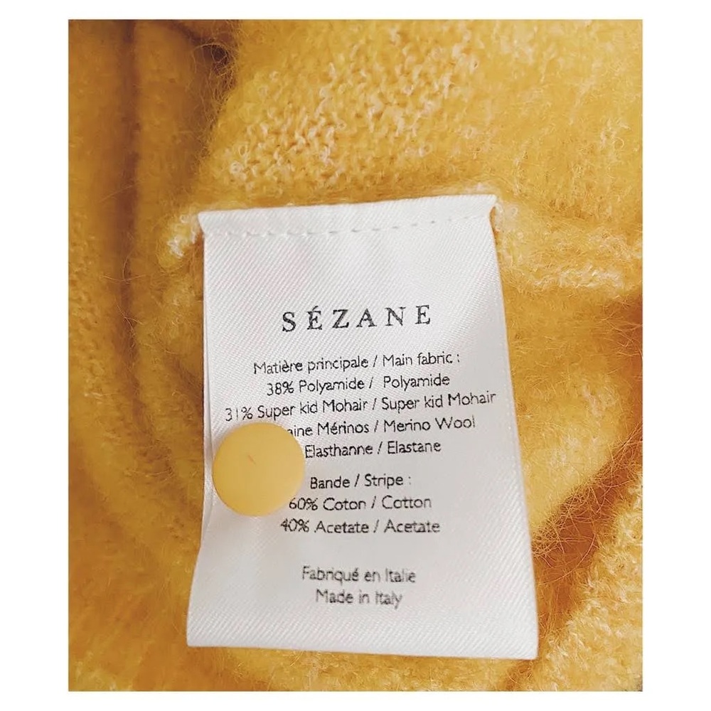 Sezane Mustard Yellow Fuzzy Boatneck Sweater - Picture 4 of 8